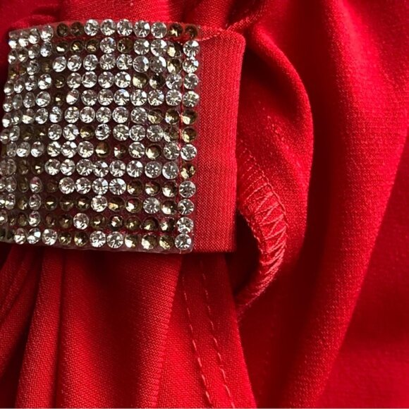 JOne Sizeeph Ribkoff Cold Shoulder Bloe Woman 16 Red Boat Neck Bling Slinky FLAW - Picture 13 of 14